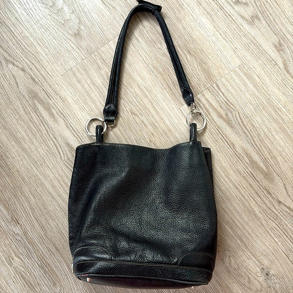 Danier Black Pebbled Leather Shoulder Bag